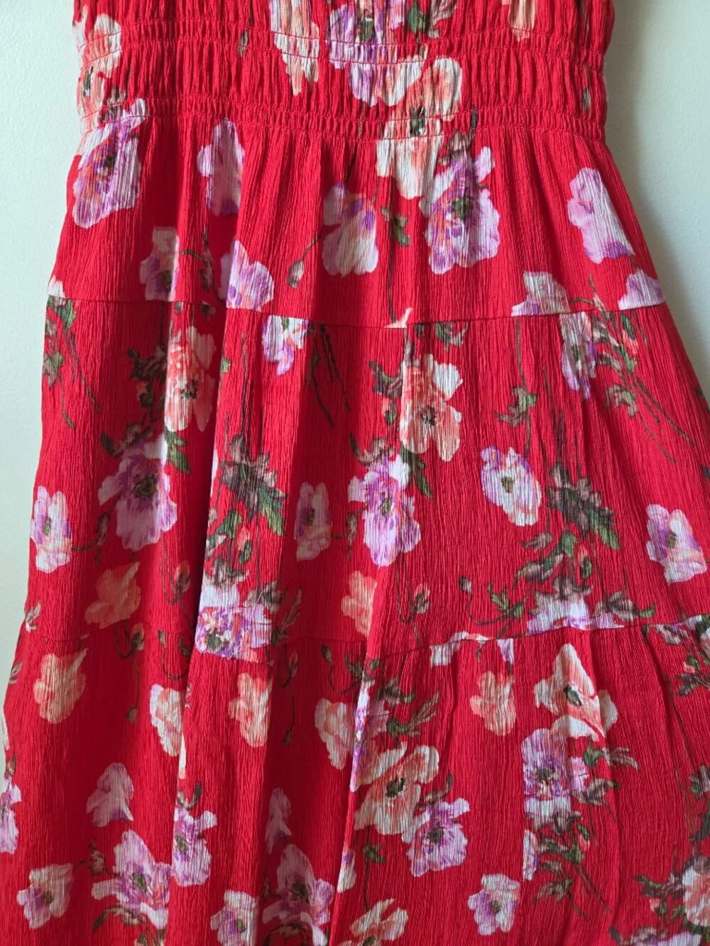 NWT ABERCROMBIE & FITCH RED FLORAL SMOCKED TANK MAXI DRESS SIZE L